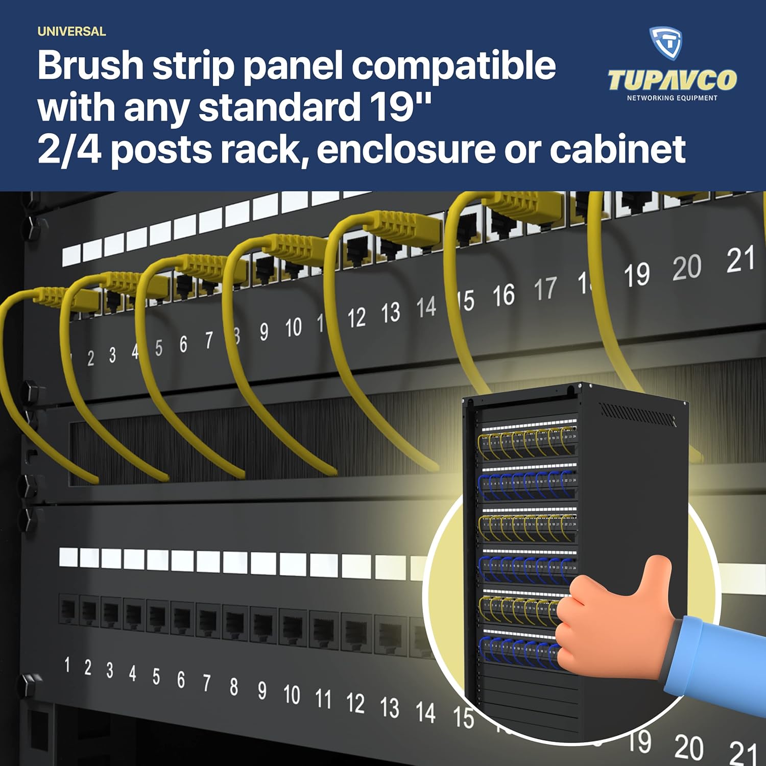 1U Rack Brush Panel: Cable Management, Airflow, Dust Control
