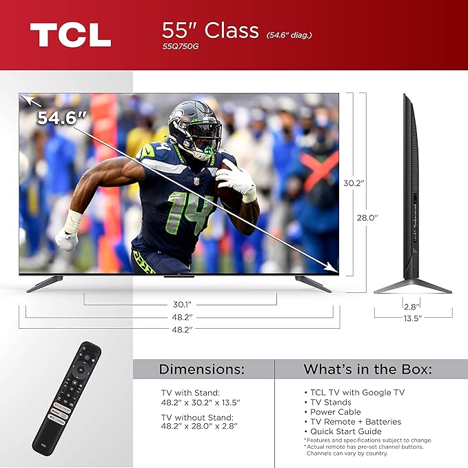 TCL 55T6C QLED 55" 4K Google TV | Dolby Vision & Atmos | Game Accelerator 120VRR