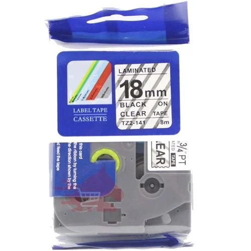 Brother TZ2-141 Label Tape 18mm x 8m – Black on Clear Laminated Tape for Brother P-touch Label Printers