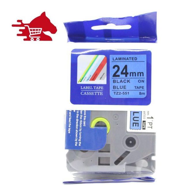 Brother TZ2-551 Label Tape 24mm x 8m – Black on Blue Laminated Tape for Brother P-touch Label Printers