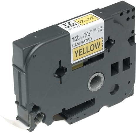 Brother TZ2-631 Label Tape 12mm x 8m – Black on Yellow Laminated Tape for Brother P-touch Label Printers