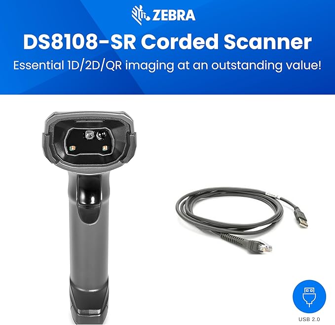 Zebra DS2208 1D/2D Barcode Scanner (USB Kit) | Easy POS & Retail Imager