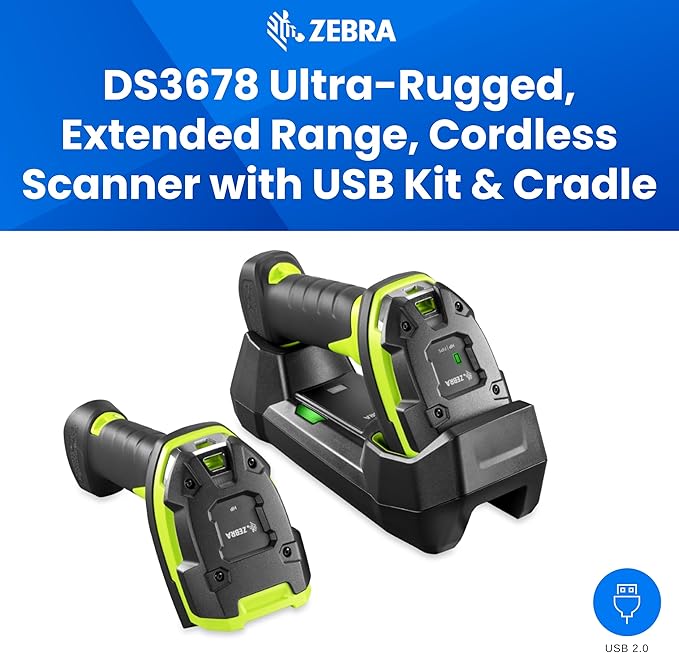 Zebra DS3678 Ultra-Rugged Cordless 1D/2D Barcode Scanner (USB Kit) | IP67