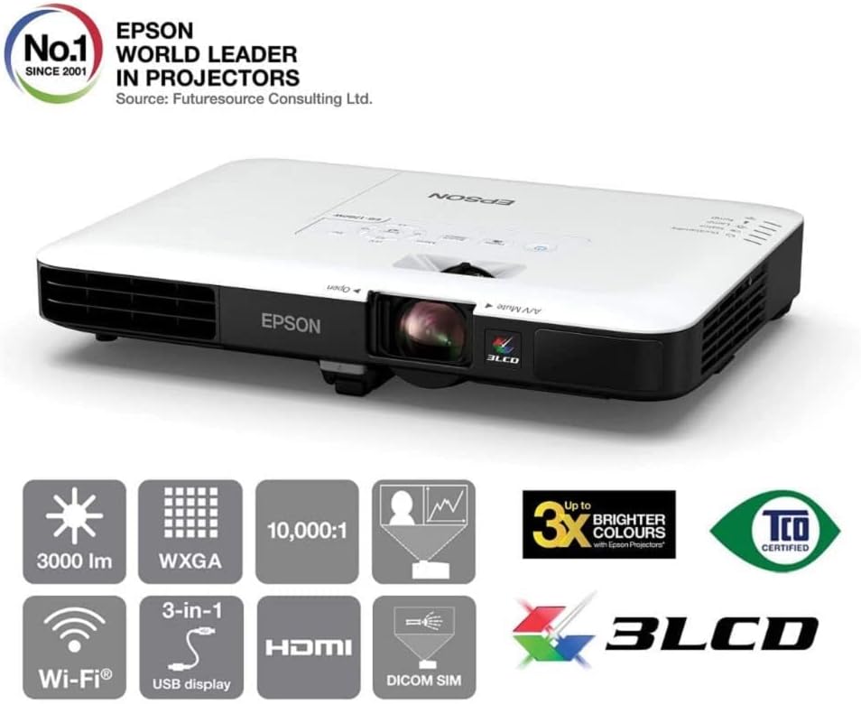 Epson EB-1780W Ultra Portable 3LCD Projector – Bright, Slim & Wireless