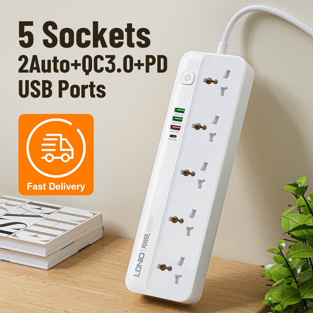 LDNIO SC5415 Power Strip | 5 Universal Outlets + 4 USB Ports with PD Fast Charging